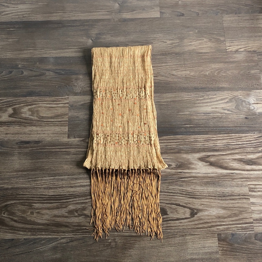 Lightweight Sequin Fringe Scarf Crinkle Gold Rose Gold Y2K